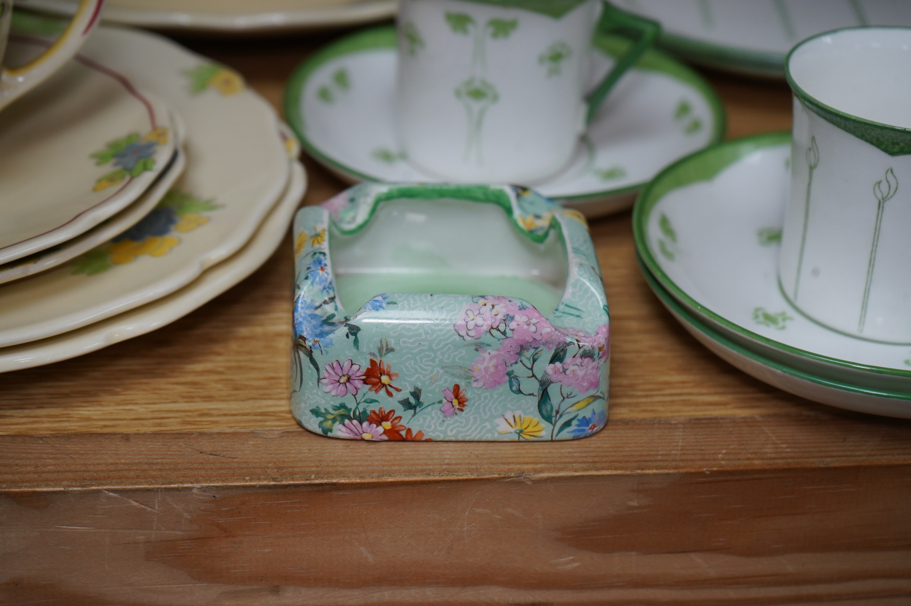 Foley Peacock Potteries teaware, a Doulton Minden pattern part teaset and a Shelley ashtray. Condition - good